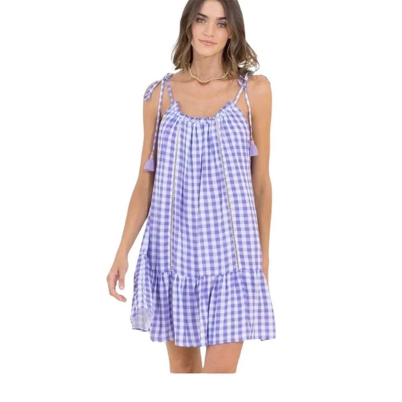 Maaji Seersucker Magnolia Mini Cover Up dress Size M l Purple Gingham - Picture 4 of 8